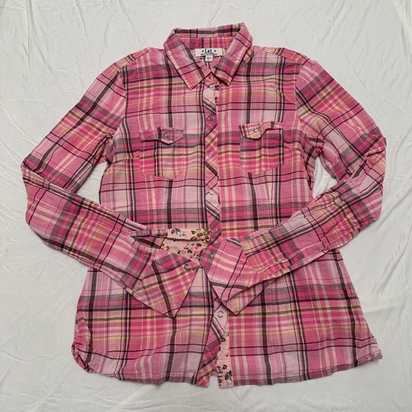 Lei Plaid Collared Button Down Girls/Juniors Sz L - Picture 1 of 6